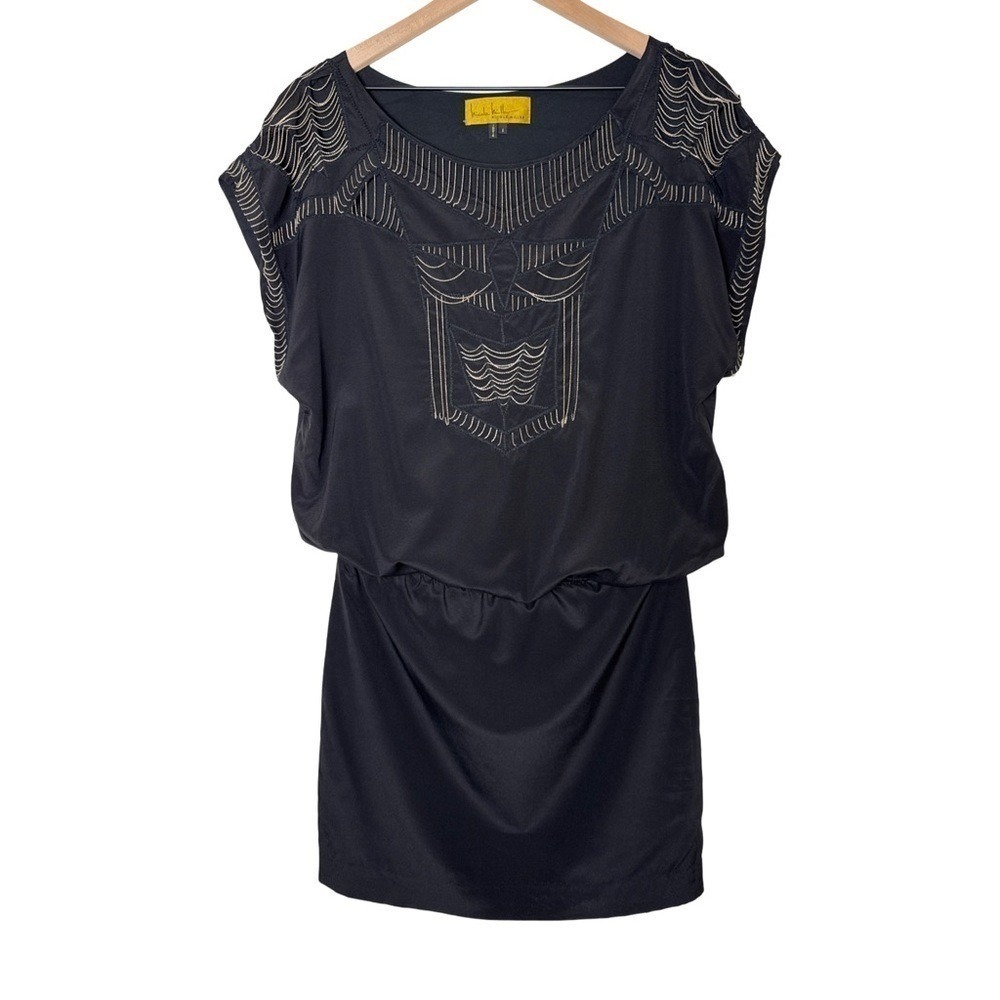 Vintage Nicole Miller Silk Mini Dress Black Chain Detail Cutout Size‎ S
